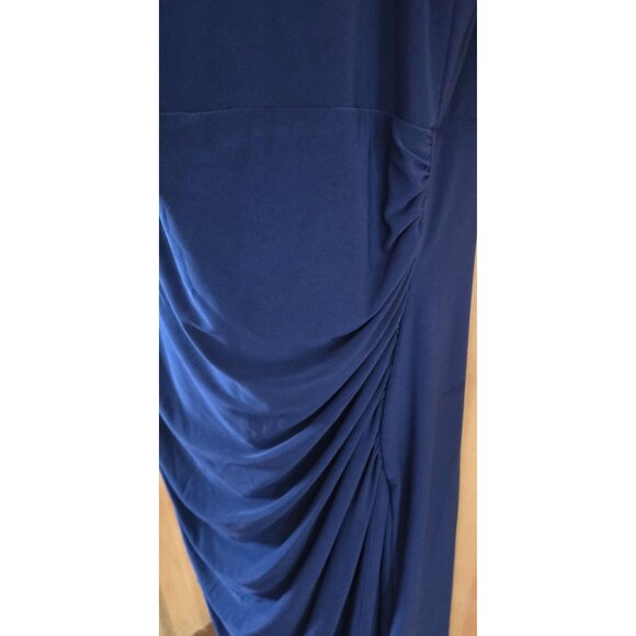 Navy Blue Evening Dress With Rhinestone Embellishments & Ruched Detail chic glam - Picture 4 of 10